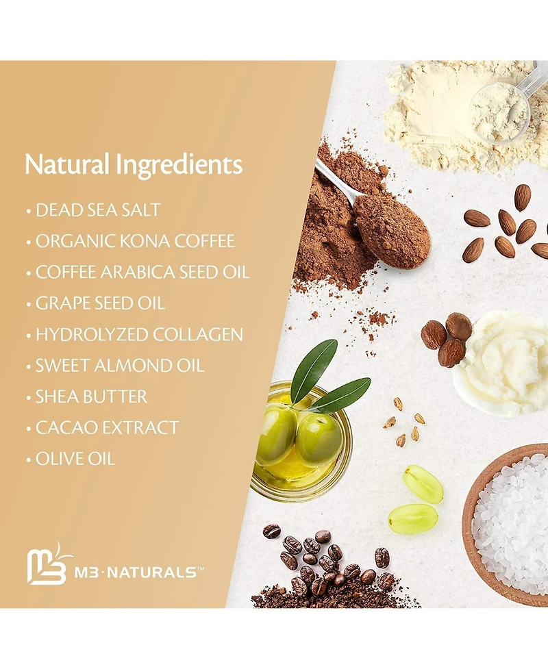 M3 Naturals Arabica Coffee Body Scrub with Collagen & Stem Cell - Exfoliating Body Scrubber & Face Cleanser 12 oz
