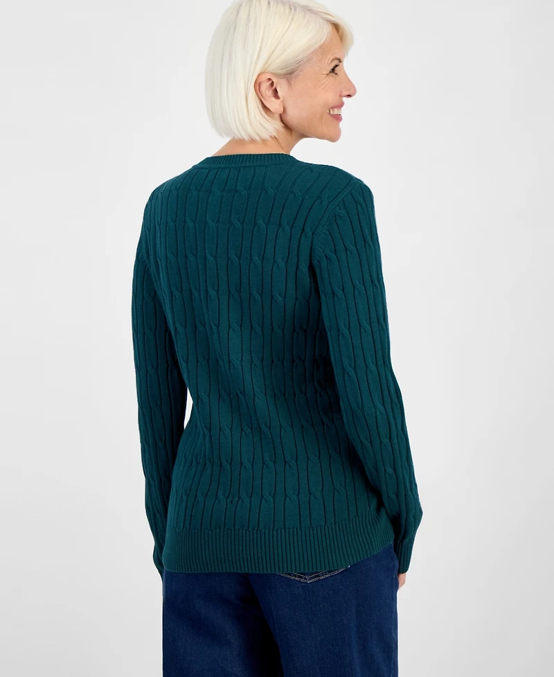 Style & Co Petite Cotton Cable-Knit Crewneck Sweater, Created for Macy's