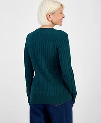 Style & Co Petite Cotton Cable-Knit Crewneck Sweater, Created for Macy's