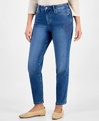 Style & Co Petite Embroidered High-Rise Straight-Leg Jeans, Macy's Exclusive