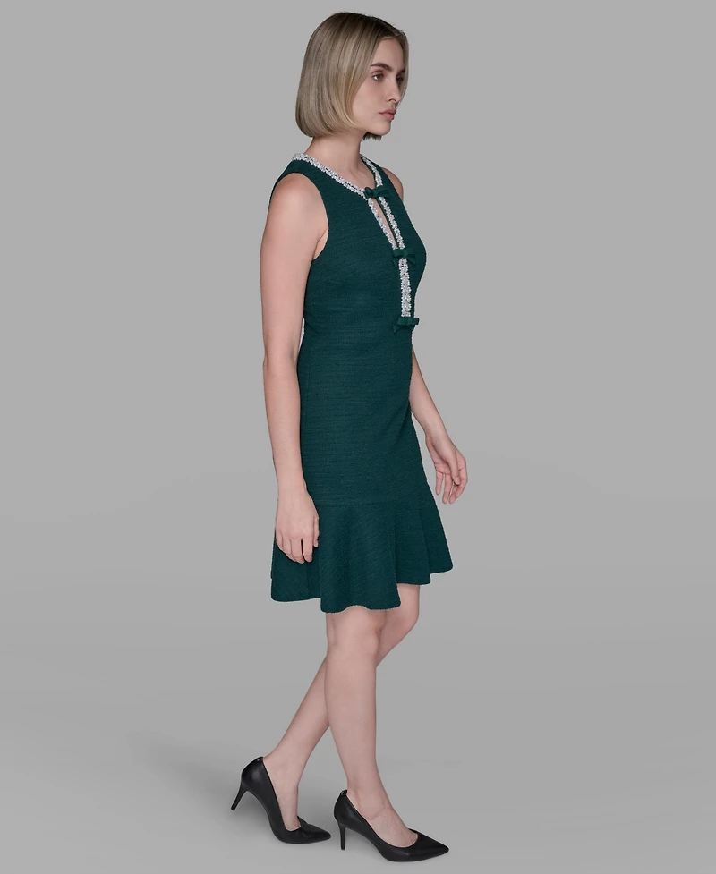 Karl Lagerfeld Paris Women's Embellished Knit Tweed A-line Dress