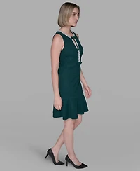 Karl Lagerfeld Paris Women's Embellished Knit Tweed A-line Dress
