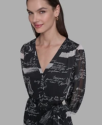 Karl Lagerfeld Paris Women's Surplice Chiffon Shirtdress