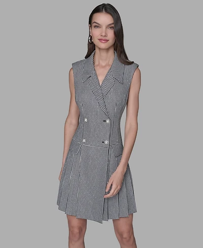 Karl Lagerfeld Paris Women's Houndstooth Notched Collar Jacket Dress