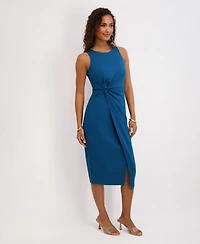 Siena Women's Ruched Side-Twist Sleeveless Midi Dress