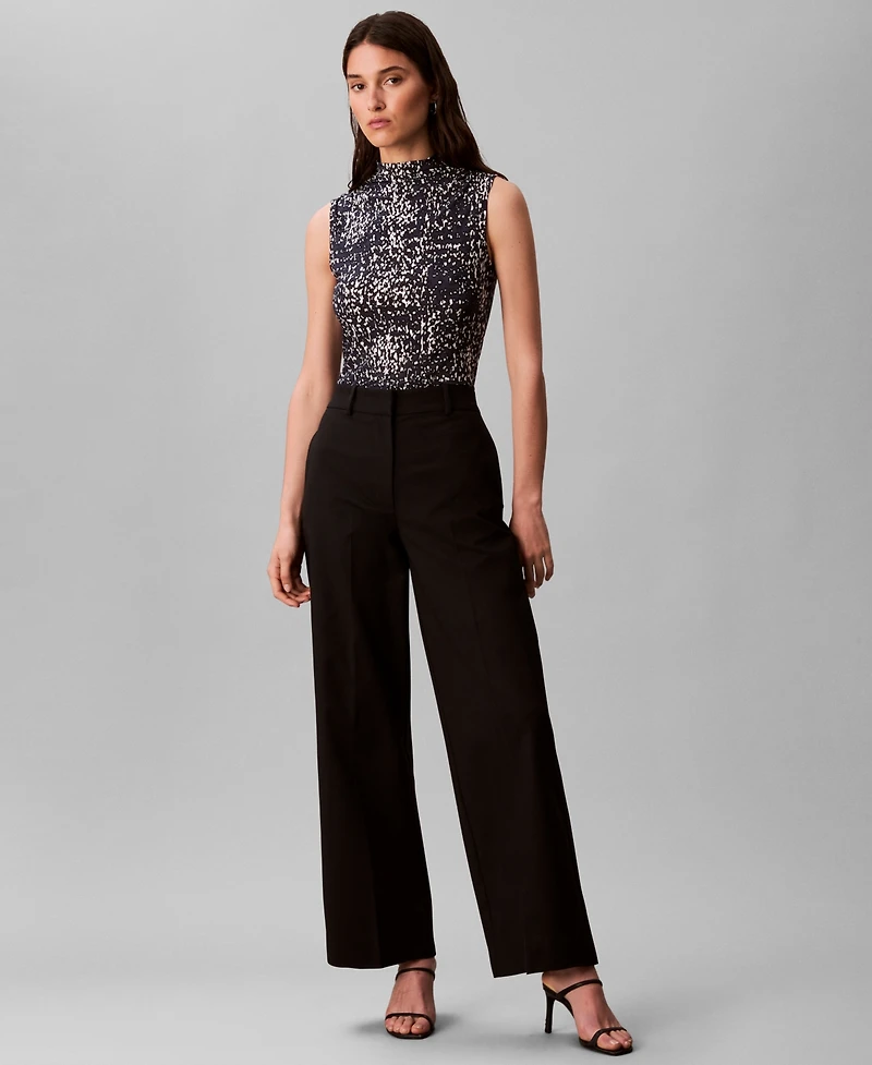 Calvin Klein Women's Sleeveless Printed Mock-Neck Top