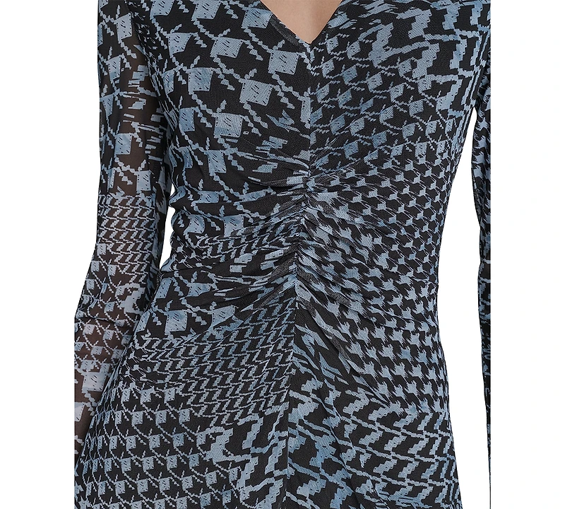 Eliza J Women's Long-Sleeve Printed-Mesh Midi Dress