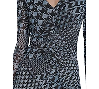 Eliza J Women's Long-Sleeve Printed-Mesh Midi Dress