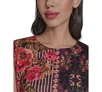 Vince Camuto Women's Printed Scuba Extended Sleeve Bodycon Dress