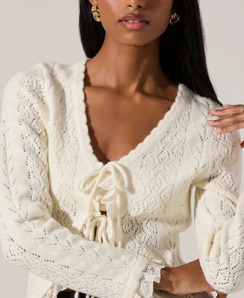 Astr the Label Women's Lacey Scoop Neck Cardigan