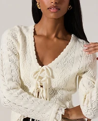 Astr the Label Women's Lacey Scoop Neck Cardigan
