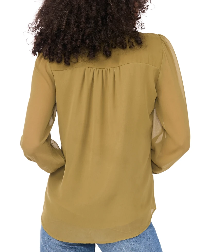 Sam & Jess Women's V-Neck Button-Front Smocked-Shoulder Top