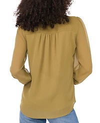 Sam & Jess Women's V-Neck Button-Front Smocked-Shoulder Top