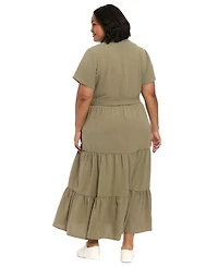 London Times Plus Short Sleeve Tiered Maxi Dress