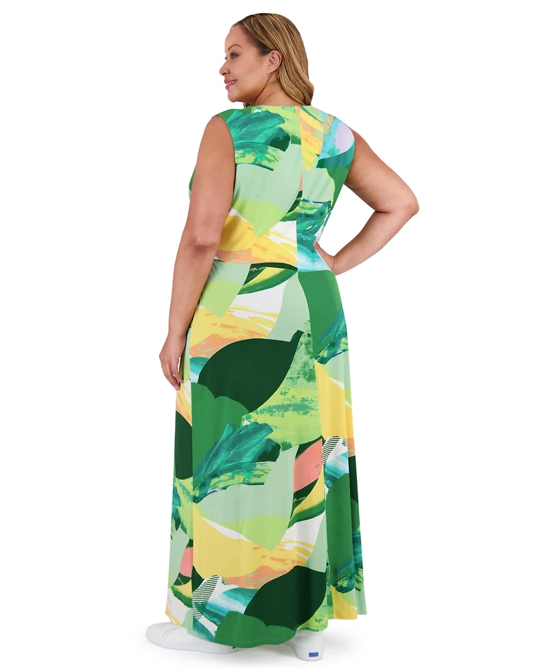 London Times Plus Surplice Jersey Maxi Dress