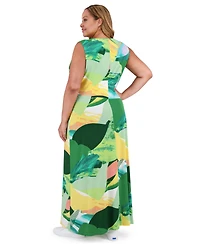 London Times Plus Surplice Jersey Maxi Dress
