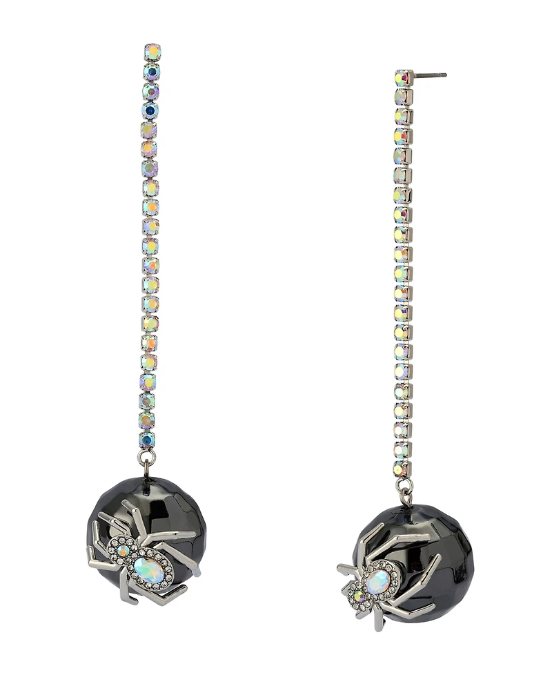 Betsey Johnson Faux Stone Spider Disco Ball Rhinestone Linear Earrings
