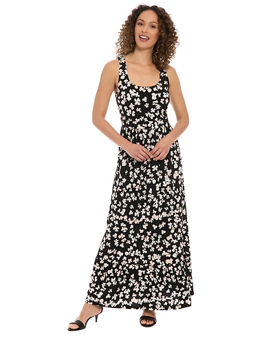 London Times Petite Sleeveless Scoop-Neck A-Line Maxi Dress