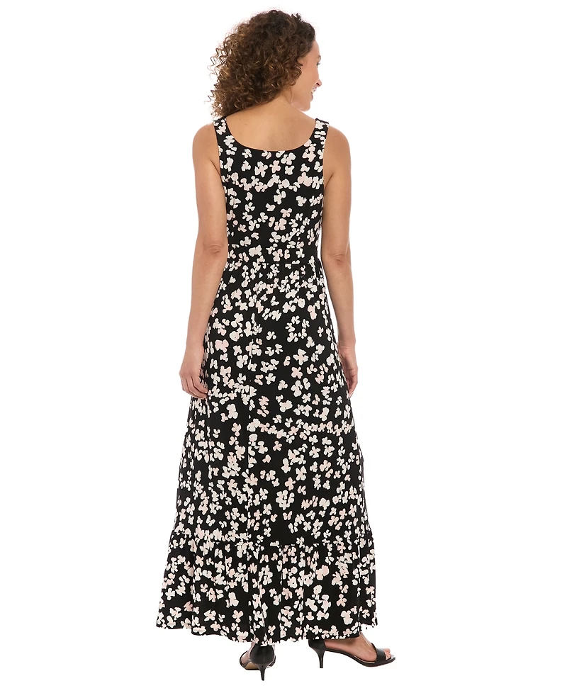London Times Petite Sleeveless Scoop-Neck A-Line Maxi Dress