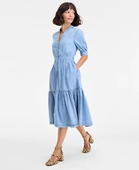 On 34th Women's Denim Puff-Sleeve Midi Dress, Macy's Exclusive