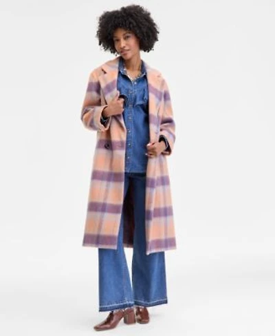 On 34th Womens Brushed Plaid Double Breasted Coat Xxs 4x Macys Exclusive