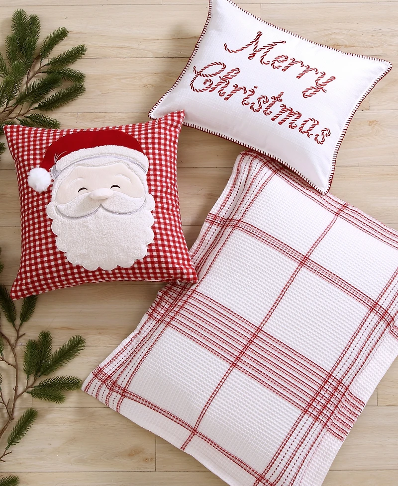 Levtex Peppermint Plaid Santa Applique Decorative Pillow, 18" x 18"