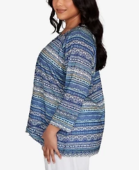 Hearts Of Palm Plus Printed Tulip Hem Slub Top