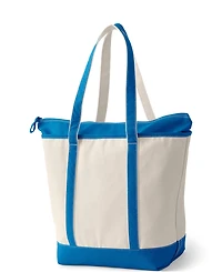 Lands' End Natural 5 Pocket Zip Top Long Handle Canvas Tote Bag