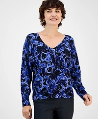 Jm Collection Women's Floral V-Neck Long-Sleeve Sweater Top, Macy's Exclusive