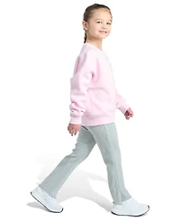 adidas Toddler and Little Girls 2-Piece Crewneck Fleece Pull-On Sweatshirt Ribbed Flare Pant Set