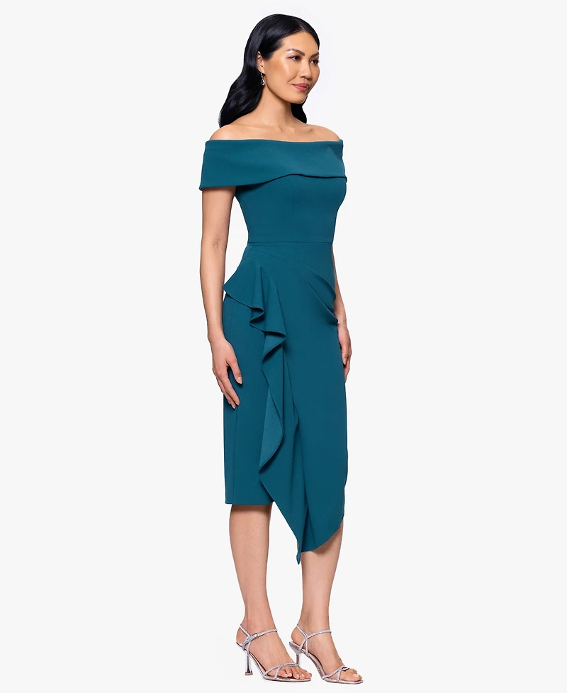 B&A By Betsy and Adam Off-the-Shoulder Midi Scuba Crepe Dress