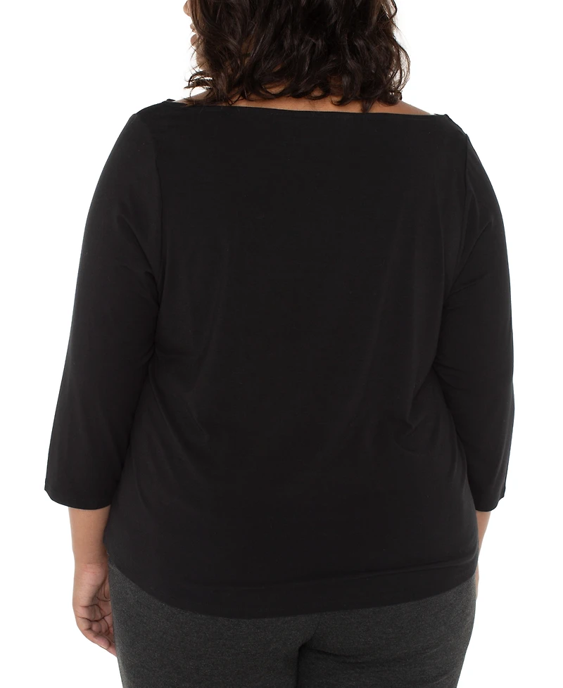 Liverpool Los Angeles Plus 3/4-Sleeve Draped Knit Top