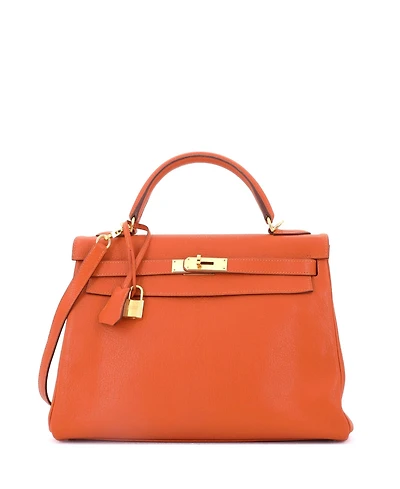 Pre-Owned Hermes Kelly 32 Handbag Orange Chevre de Coromandel with Gold Hardware