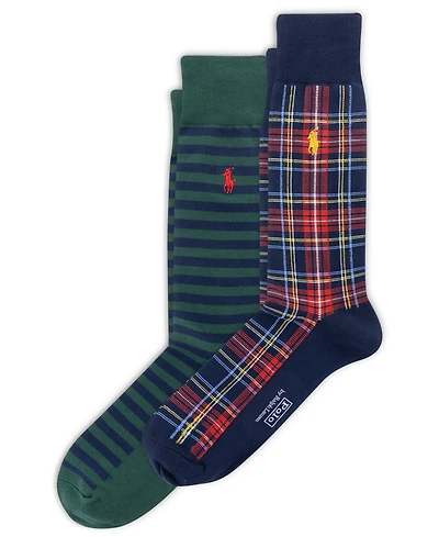 Polo Ralph Lauren Men's 2-Pack Plaid and Stripe Socks