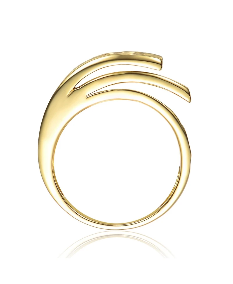 14k Gold Plated with Clear Cubic Zirconia Hammered Coiled Wrap Ring