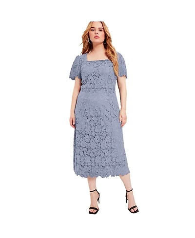 June + Vie Women's Plus Square-Neck Lace Dress