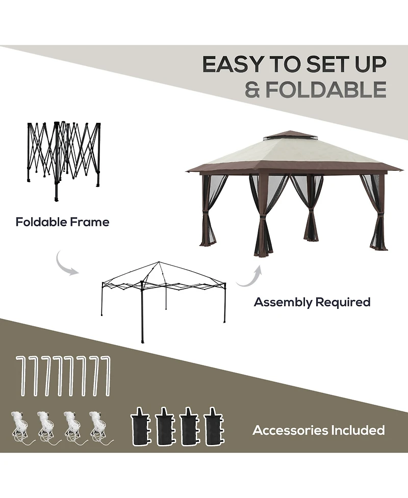 Outsunny 13' x Pop Up Canopy w/ Netting, Weight Bags,