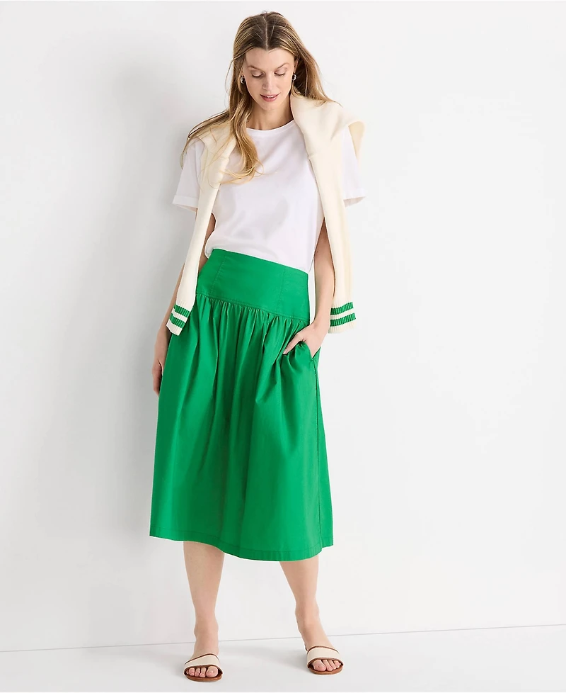 Lands' End Women's Poplin Drop Waist Midi Skirt