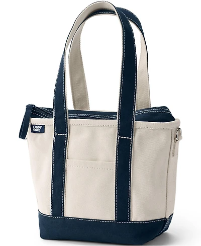 Lands' End Small 3 Pocket Zip Top Long Handle Canvas Tote Bag