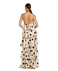 Mac Duggal Women's Polka Dot Charmeuse Halter Tiered Ruffle Gown