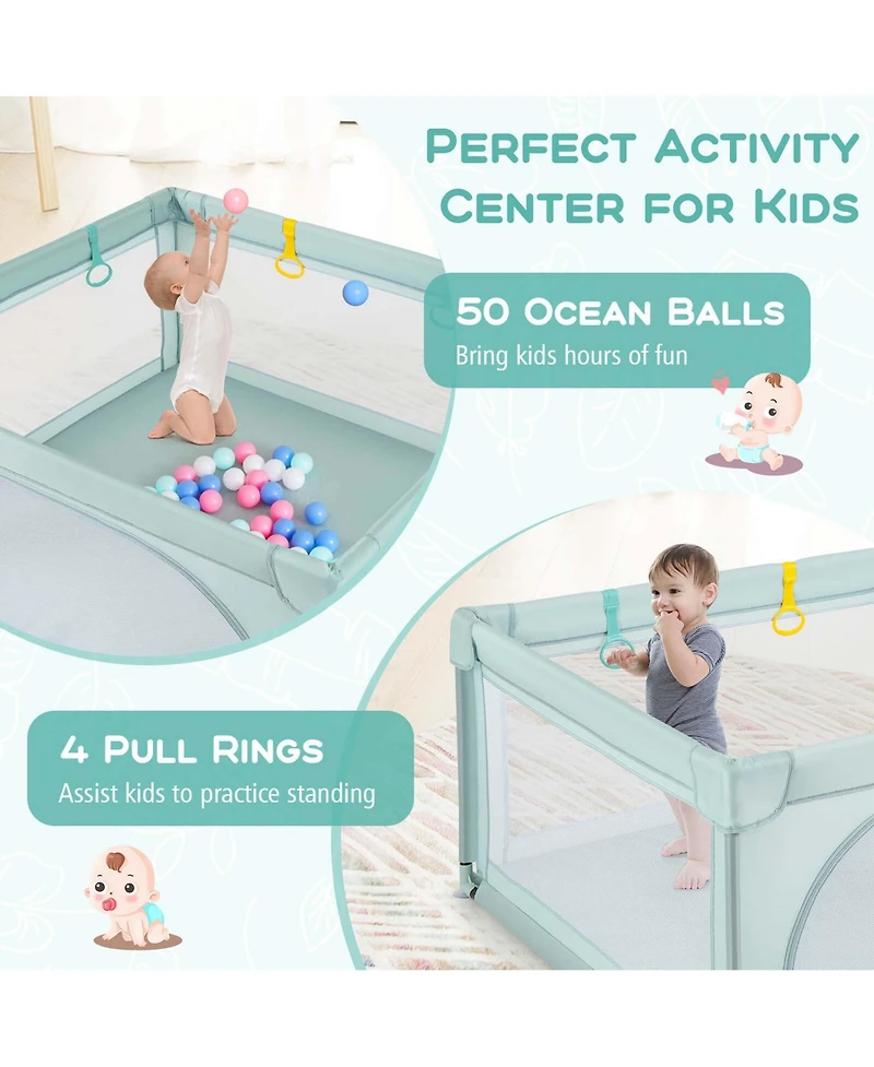 Costway Baby Playpen Infant Large Safety Play Center Yard with 50 Ocean Balls Light