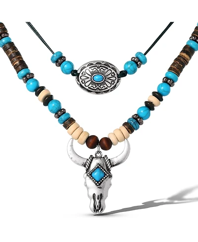 Jessica Simpson Beaded Layered Necklace in Turquoise and Amber Hues