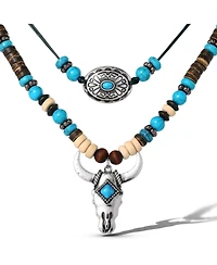 Jessica Simpson Beaded Layered Necklace in Turquoise and Amber Hues