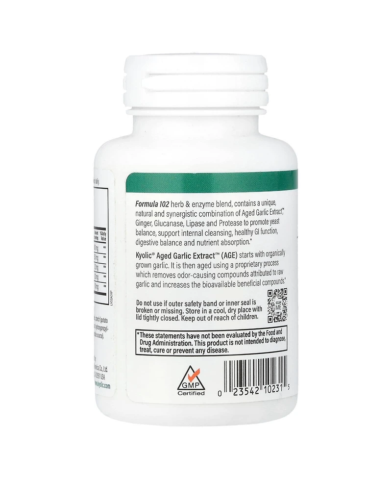 Kyolic #102 Garlic W/Enzyme Veg 100 Tab