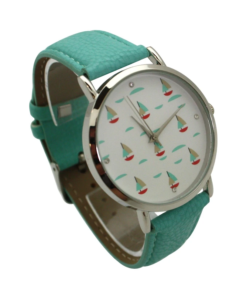 Olivia Pratt Teal Faux Leather Sailing Boats Dial Women Watch