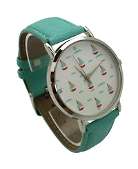 Olivia Pratt Teal Faux Leather Sailing Boats Dial Women Watch