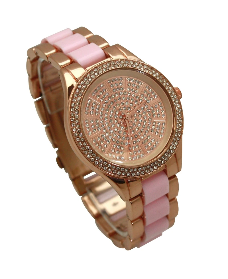 Olivia Pratt Pink Rose Gold Rhinestones Dial Women Watch