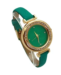Olivia Pratt Green Thin Solid Color Strap and Rhinestones Women Watch