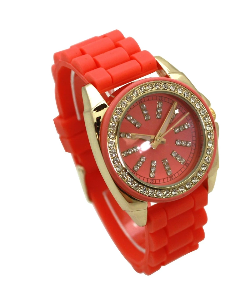 Olivia Pratt Bright Silicone Band with Rhinestones Numeral Women Watch