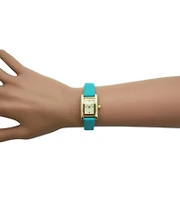 Olivia Pratt Light Blue Thin Gold Square Face Solid Faux Leather Women Watch